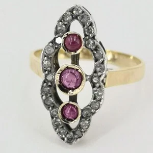 Eleganter Marquise-Ring mit Rubin & Diamanten in Gold und Silber - Bild 1 von 5