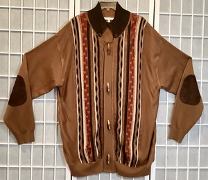 Suéter de seda plateada para hombre 3X Cárdigan tejido 3D botón diente de tigre abuelo de colección marrón - Imagen 1 de 8