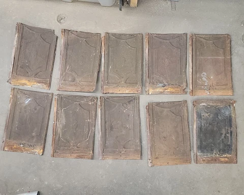 Antique reclaimed tin roof shingles tiles paint set of 10 vintage Cover