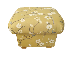 Footstool Pouffe in Prestigious Emi Fabric Mimosa Mustard Ochre Footstall Floral - Picture 1 of 24