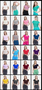 Womens Summer Cap Sleeve Crop Top T-Shirt Ladies Vest Round Neck Stretch Plain - Picture 1 of 23