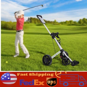 Foldable 3 Wheel Golf Pull Push Cart Trolley Scorecard Drink Holder Aluminum - Picture 1 of 11