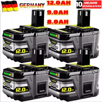 MARKENLOS 4x 18V Akku 12Ah 9Ah 8Ah 6Ah für RYOBI One Plus Lithium RB18L50 P108 /Ladegerät
