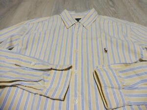 Ralph Lauren Classic Fit Men's Large Button Up Shirt Yellow-Blue Striped LS