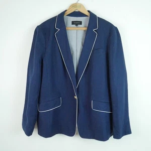 Talbots Size 18 Blazer Navy Blue Linen Preppy Academia Classic Heritage Career - Picture 1 of 11