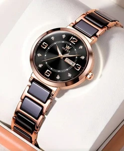 OLEVS Elegant Luxury Women's Watch in Rose Gold and Black Ceramic MLA-T0004N - Picture 1 of 4