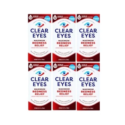 6 Pack Clear Eyes Maximum Strength Redness Relief Eye Drops 0.5oz Each - Image 1 of 2