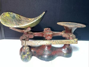 Vintage Cast Iron No 4 Scale W Weight & Tray Burgundy Rustic 13 X 9 Patina - Picture 1 of 13