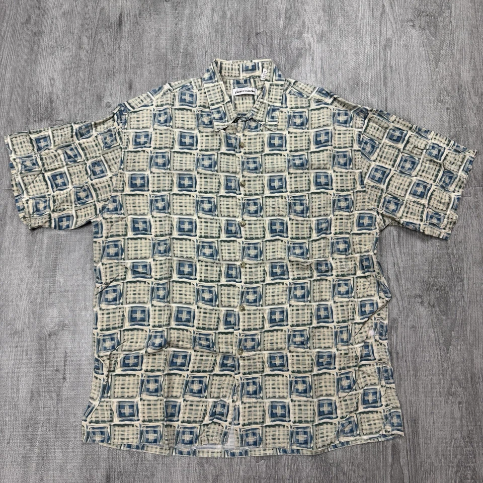 CAMISA DE COLECCIÓN AÑOS 90 ABSTRACTA GEOMÉTRICA PIERRE CARDIN 100% RAYÓN PARA HOMBRE ABOTONADA TALLA L Foto 1 de 4