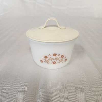 Vintage PYREX CORELLE Ginger Summer Impressions Sugar Bowl w/ Plastic Lid Cover - Image 1 of 4