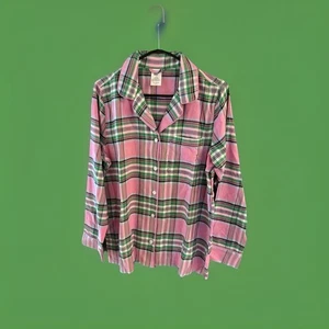 Lands end plaid bottone medio 10-12 rosa verde vintage nuovo senza etichette - Foto 1 di 5