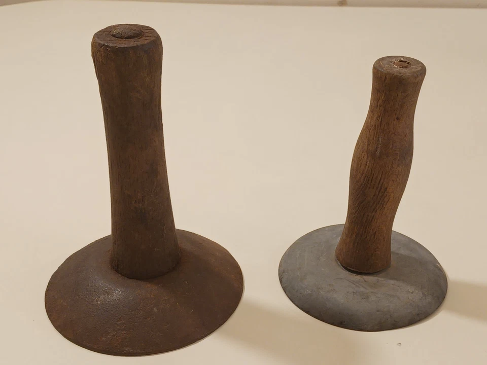 Lot 2x Antique Vintage Hog Pig Hide Scraper Tool Rustic Primitive Farmhouse - Image 1 of 4