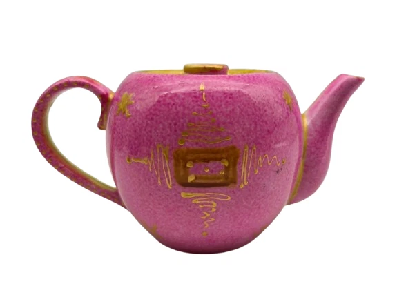 🌸 Théière Vintage Rose & Dorée – Porcelaine  Décorative / Art de Table Rétro - Photo 1/4