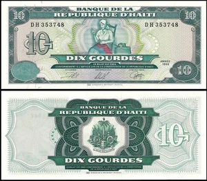 HAITI 10 GOURDES 1999 UNC DH,CATHERINE FLON ARCAHAIE SEATED SEWING THE FIRST FLA - Picture 1 of 1