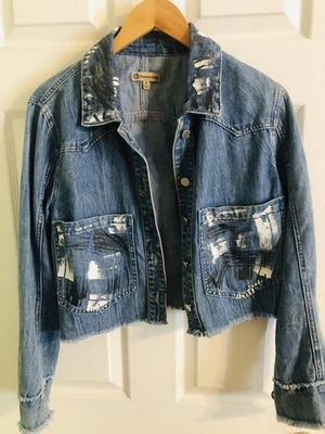 Chaqueta vaquera Democracy para mujer con letrero, azul, talla M Foto 1 de 4