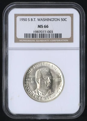 US Coin 1950 S Booker T Washington Silver Half Dollar MS66 NGC NO RESERVE! - Image 1 of 2