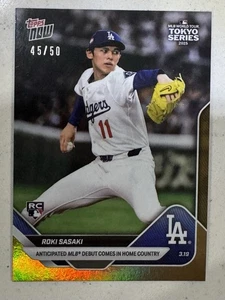 2025 Topps Now Roki Sasaki RC Gold /50 Dodgers Debut Tokyo Series Rookie - Picture 1 of 2