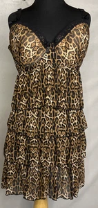 Leopard Lingerie Mini Dress Ruffles Babydoll Chemise Underwire Bra Womens 1XL - Picture 1 of 14