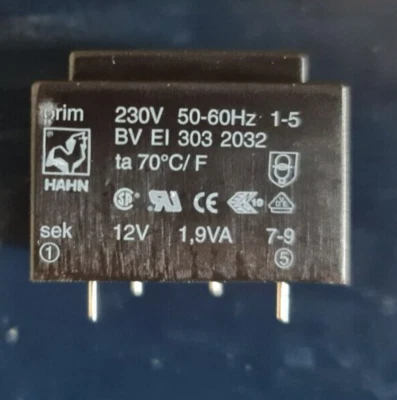 BV EI 303 2035 PRIM HAHN TRANSFORMER BV EI 303 2035 230V/ 12V 1.9VA