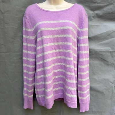 Suéter Talbots Talla XL 100 % Cachemira Púrpura Gris Rayas Mangas Largas Cuello Redondo Foto 1 de 4