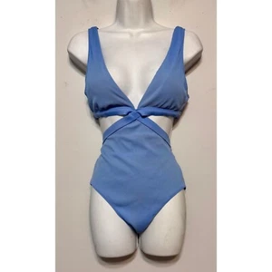 Aerie Blue Ribbed Cutout One Piece Swimsuit Size Medium Y2K Coastal Minimalist - Picture 1 of 3