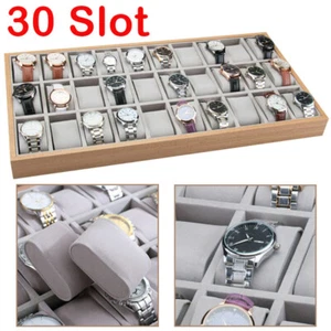 30 Slot Men Watch Box Show Tray Wooden Display Case Organizer Jewelry Storage - Picture 1 of 10