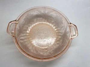 Vintage Pink Floral Poinsettia Depression Glass Serving Bowl 9 1/2" with Handles - Picture 1 of 3