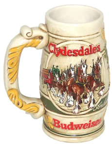 Budweiser Beer Stein 1983 caballos Clydesdale promocionales de colección difícil de encontrar - Imagen 1 de 4