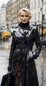 Women's Black PVC Vinyl Patient Trench Coat Jacket Gothic All Size - Picture 1 of 3