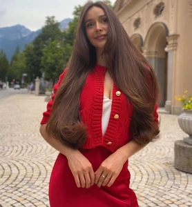 Zara Plain Knit Cropped Cardigan Red Gold Size M L Medium Large 6427/011 New - Picture 1 of 19