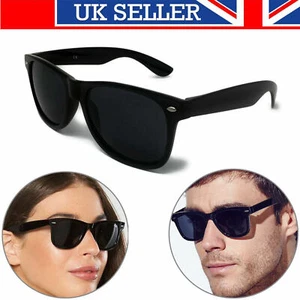 Classic BLACK Sunglasses Lens Mens Ladies 80s Womens Retro Vintage Fashion UV400 - Picture 1 of 3