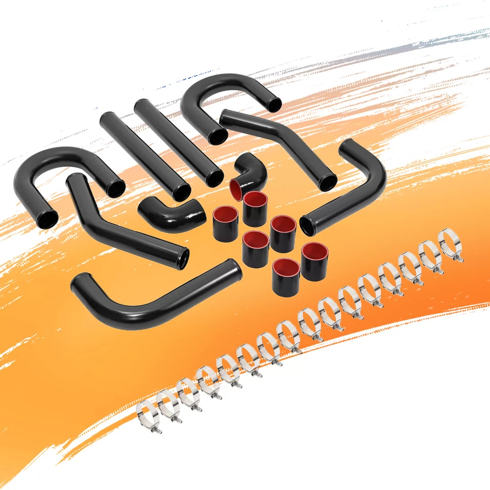 2.5" 63mm Black Universal Aluminum Turbo Intercooler Pipe Kit + Hose + Clamp - Image 1 of 4