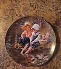 LITTLE ANGLERS Plate Days Gone By Sandra Kuck Reco Boy & Girl Fishing Flowers