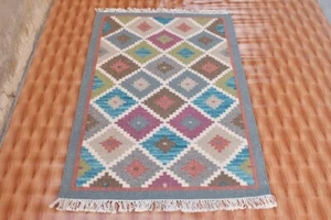 Tribal Vintage Hand Woven Wool Carpet Area Kilim Rug 3x5 Geometric - Picture 1 of 6