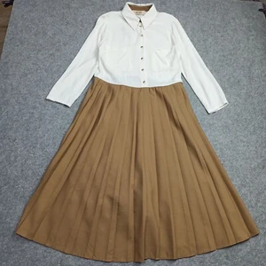 Mos Mosh Womens Dress XS - 34 White Brown Fawn-Cassie Knee Length Pleated Skirt - Picture 1 of 14