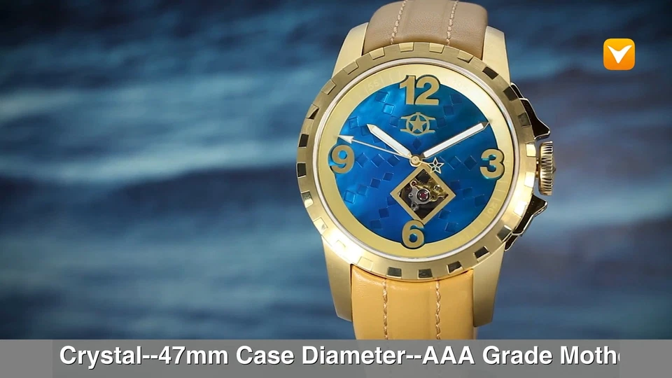 Watchstar 47 mm Open Hearbeat 24 joyas automático tono dorado azul esfera mop beige St Foto 1 de 1