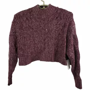 Free People Sweater Womens Large Purple Merry Go Round Cropped Very Berry - Picture 1 of 6