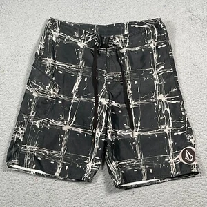 Volcom Boardshorts Men's 30 Black Drawstring Pockets Plaid Surf Beach Swim Trunk - Picture 1 of 16