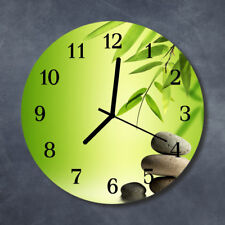 Tulup Glass Wall Clock Kitchen Clocks 30 cm round Stones Bamboo Green