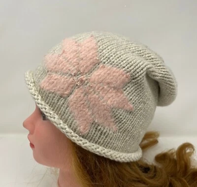 Sombrero de mujer gorro suave tejido a mano 100 % cachemir color beige claro boina cálida regalo Foto 1 de 4