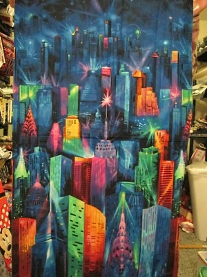 NEW YORK SKYLINE NYC BUILDINGS COLORS COTTON FABRIC PANEL  - Image 1 of 2