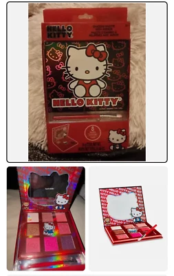 ПАЛИТРА ТЕНЕЙ ДЛЯ ВЕК HELLO KITTY Sanrio, зеркало в форме котенка, 8 оттенков, розовый, фиолетовый - Изображение 1 из 4