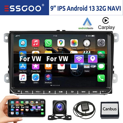 Autoradio 2 DIN Carplay Android 13 GPS 32G +Cam Per VW GOLF 5 Polo Passat Tiguan - Immagine 1 di 4