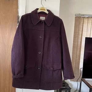 LL Bean Pea Coat Jacket Women’s Maroon Wool Blend Thinsulate Size Large - Picture 1 of 8