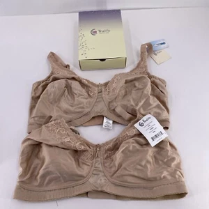 42DDD Trulife Coolmax Masectomy Bras Latte Beige Pockets WireFree Lace Style 210 - Picture 1 of 13
