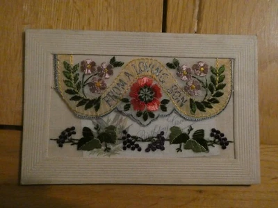 WW1 Woven Silk 'Envelope' Postcard. With Insert. FROM A LOVING SON - Image 1 of 3