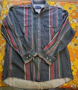 VINTAGE 90er Herren Wrangler Hemd 16-34 gestreift X-Long Tails Brushpopper Style - Bild 1 von 11