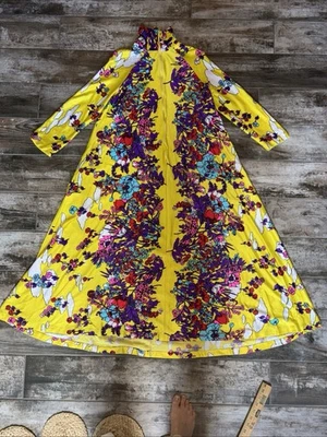 1970s Butterfield 8 Caftan Maxi Dress Psychedelic Floral  Hostess Gown Boho READ - Image 1 of 4