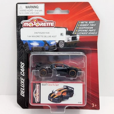 Coche diecast de lujo Majorette Bugatti Chiron Pur Sport 213C negro y naranja 1/64 Foto 1 de 4