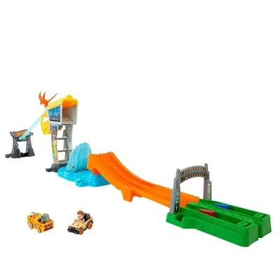Hot Wheels Track Set & Toy Cars, RacerVerse Jurassic World Blue’s Raptor Rush - Image 1 of 4